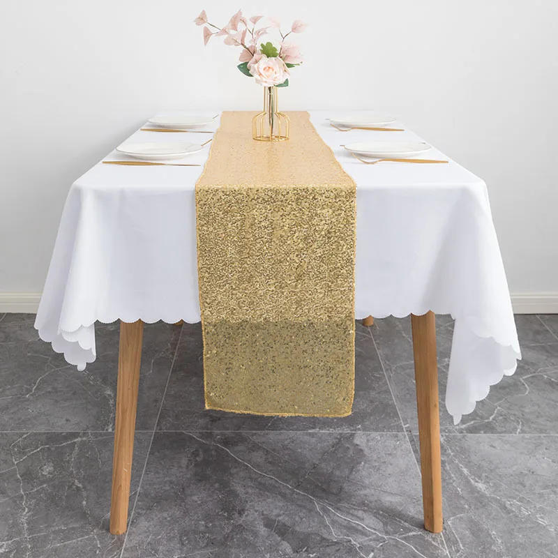 Description Picture 4 of itemWholesale Minimalist Nordic Style Circle Table Runner Decorated with Red and Gold Sequins for Wedding and Party