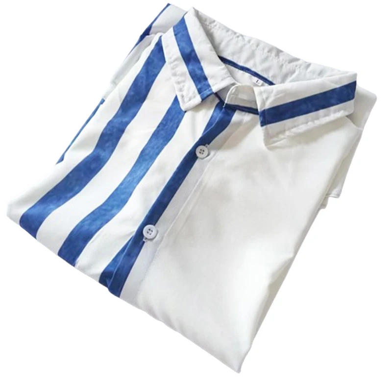 Description Picture 3 of itemMen Summer Short Sleeve Lapel Stripe Shirt Four Sided Elastic Fabric Cool Comfortable Casual Shirt Tops .