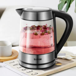 SUPOR Glass Electric Kettle 1.7L High Borosilicate Automatic Shut Off Water Boiler with 304 Stainless Steel Inner Lid 220V