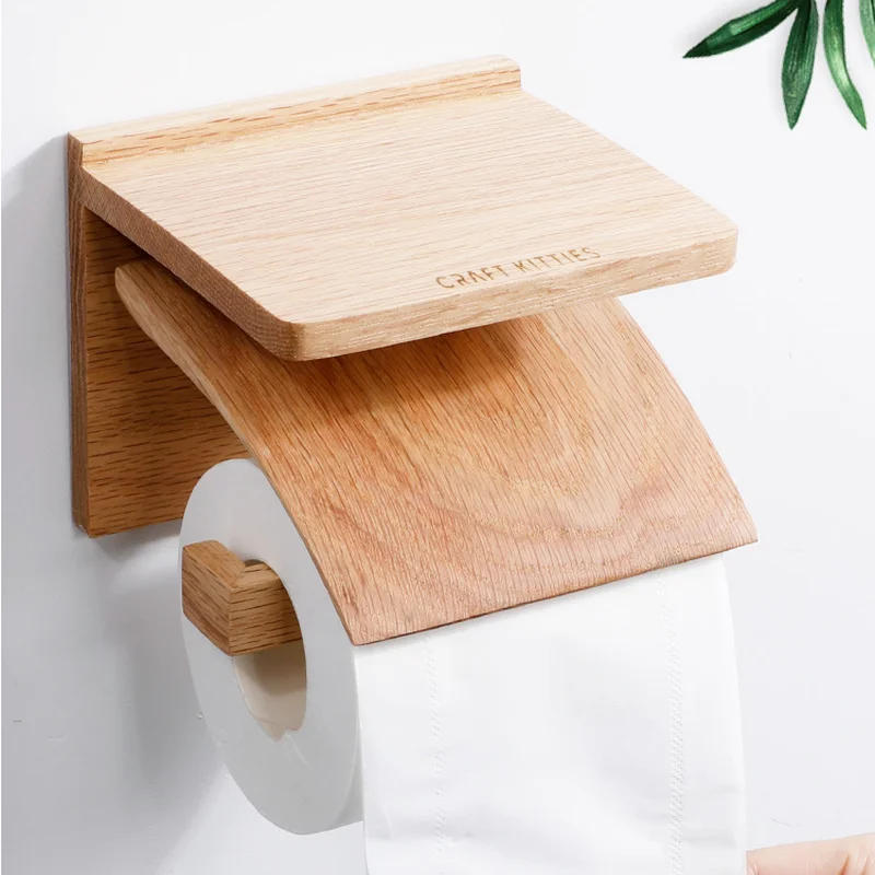 Description Picture 5 of itemSolid Wood Tissue Holder Toilet Paper Towel Rack Wall-mounted Toilet Roll Holder Napkin Holders Tissue Box Storage Rack Shelf