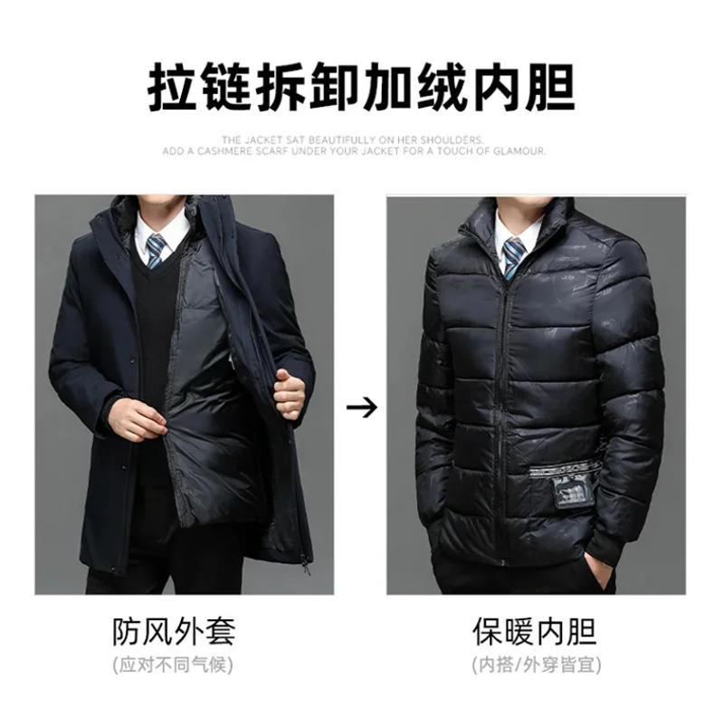 Description Picture 5 of itemWinter Long Warm Jacket Men Parkas Thicken Solid Color Casual Cotton Hooded Mid Length Parka Fashion New Streetwear