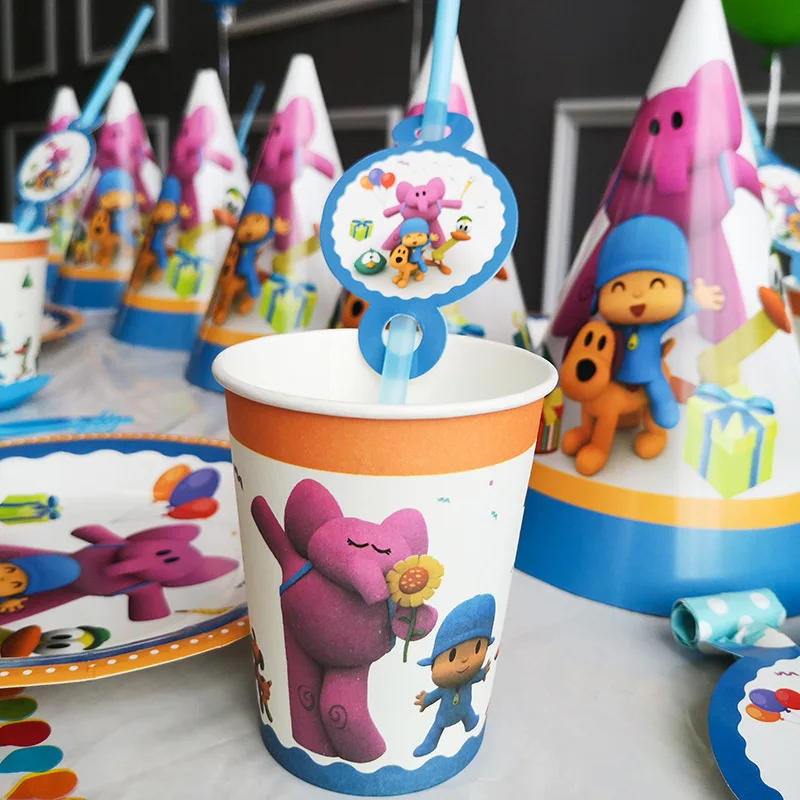 Description Picture 3 of itemPocoyoed Birthday Party Decoration Disposable Tableware Balloon Cup Plate Gift Bag Napkin Tablecloth Banner for Kids Baby Shower