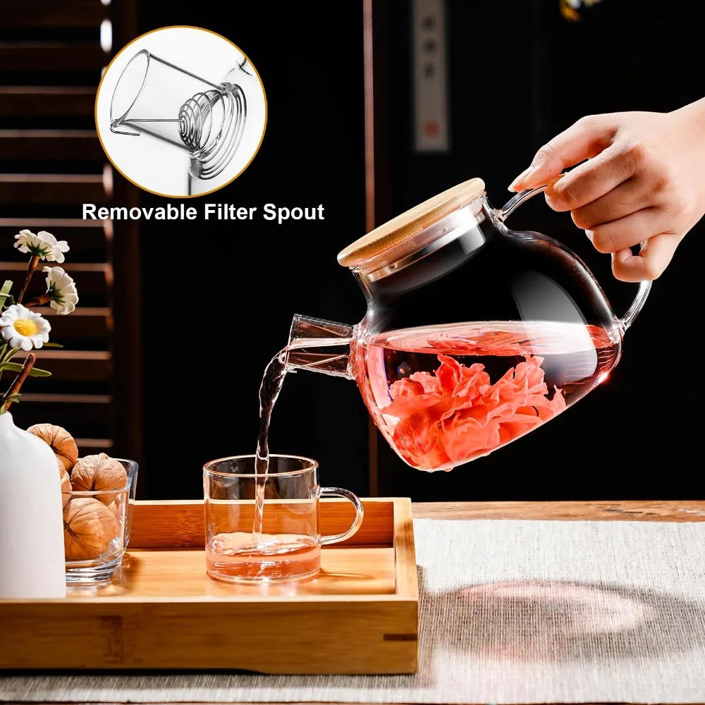 Description Picture 5 of itemGlass Teapot,Home Stovetop Coffee Kettle,1L Heatproof Borosilicate Glass,With Bamboo Lid Removable Filter Spout,for Lemonade