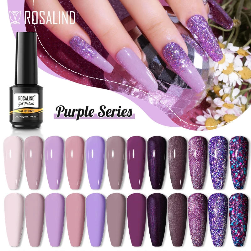 Description Picture 2 of itemROSALIND Gel Nail Polish Pure Purple Red Color Fashion UV Nail Enamel Semi-Permanent Varnish For Nail Art Base Coat Primer 7ML