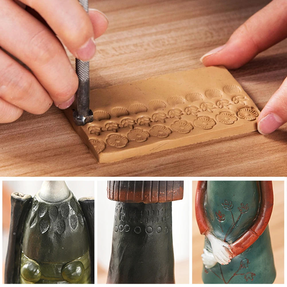 Description Picture 3 of itemPottery Stamps for Embossing Leather Tools Stainless Steel Flowers Punch DIY Ceramic Manual Stamp Printing Mold Set