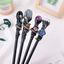 1PC Natural Stones Magic Scepter Amethyst Ball Fairy Lucky Tumble Stone Gem Scepter Fairy Magic Stick Decorative Wand