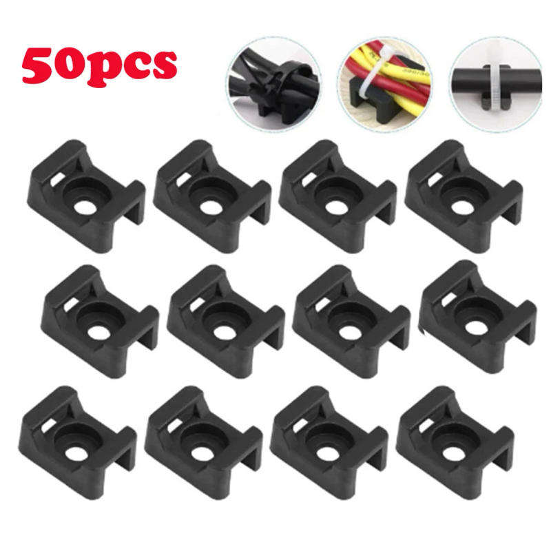 Description Picture 2 of item50pcs Cable Zip Ties Base Mount Screw Fixing Wire Holder Organizer Retardant Black 2Sizes