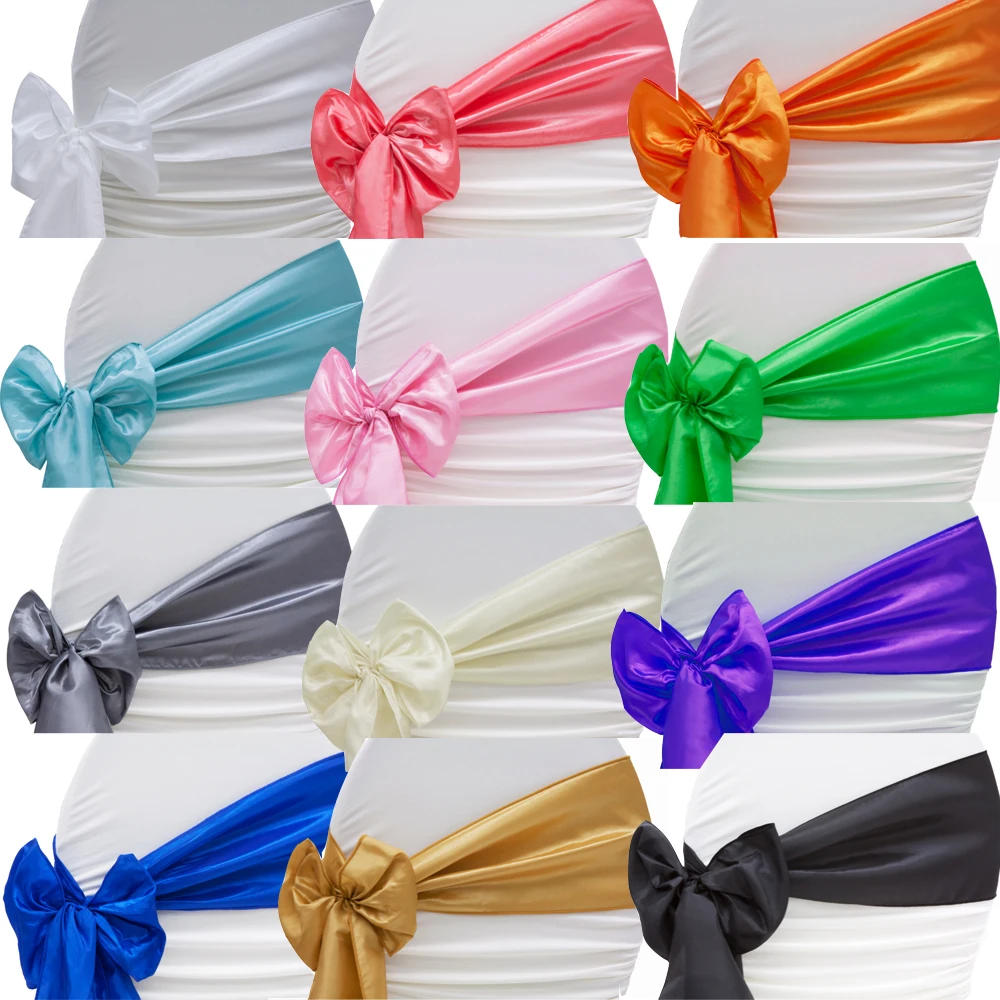 Description Picture 5 of item10PCS Wedding Decoration Satin Chair Sash Bow Tie for Wedding Party Events Banquet Dining Room Chair Cover Decoration