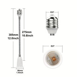 1pc Universal 360℃ Elbow E27 To E27 Lengthened Lamp Holder Tube LED Light Bulb Base Lamp Head Socket 19.69inch