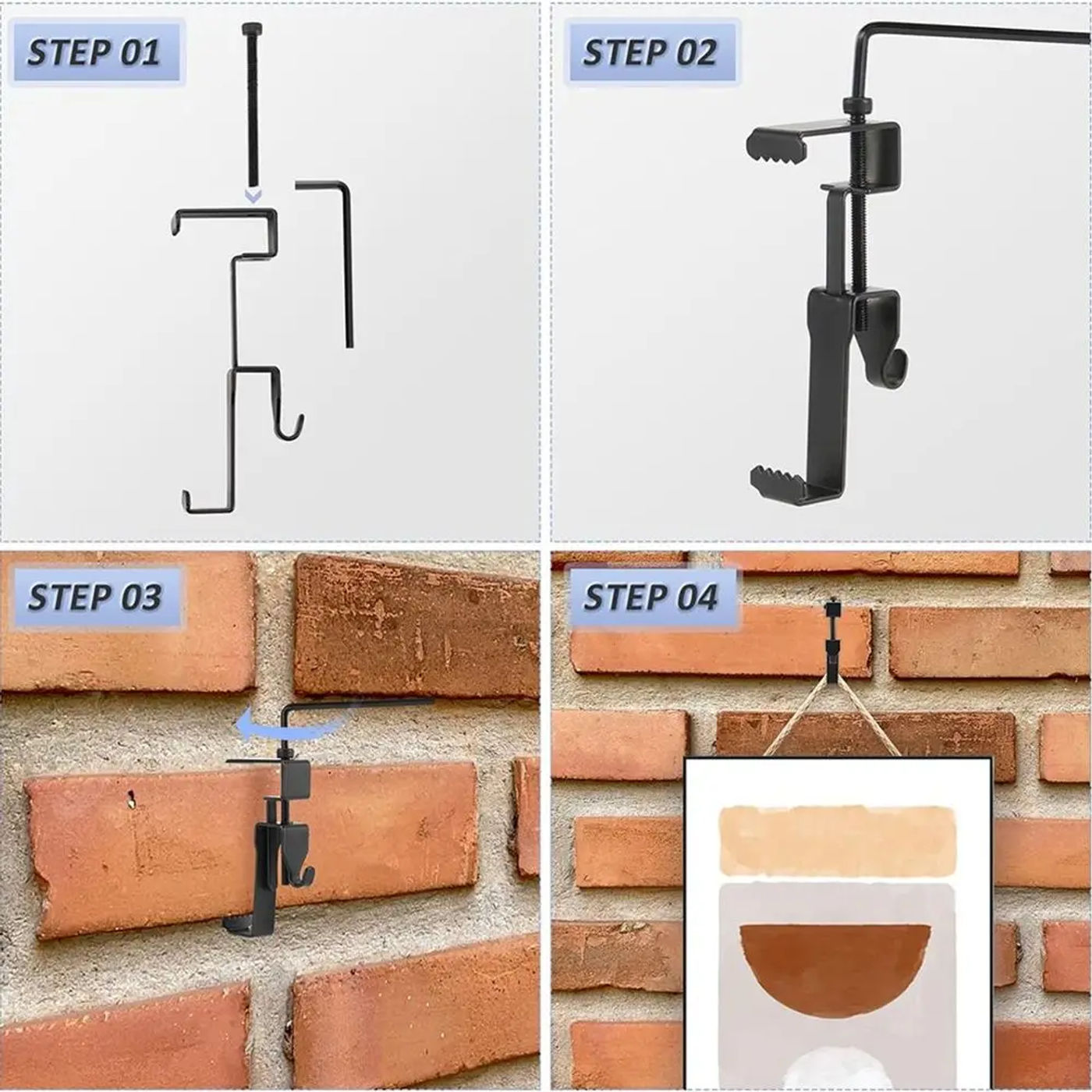 Description Picture 4 of itemStainless Steel Brick Hook Clips Accessories No Drill Adjustable Brick Hooks Clamp Heavy Duty Universal Brick Hangers
