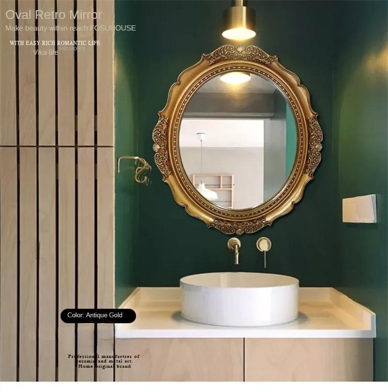 Description Picture 5 of itemNordic Oval Bath Mirrors Retro Art Bathroom Entrance Bathroom Mirrors Creative Hotel Restroom Wall Carved Decorative Mirrors