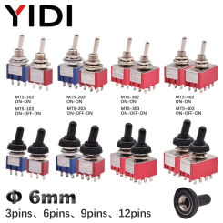 5pcs 10pcs Mini 2 3 Position ON-ON/ON-OFF-ON Toggle Switch 3/6/9/12 Pin MTS-102 103 202 203 302 303 402 403 with Waterproof Cap