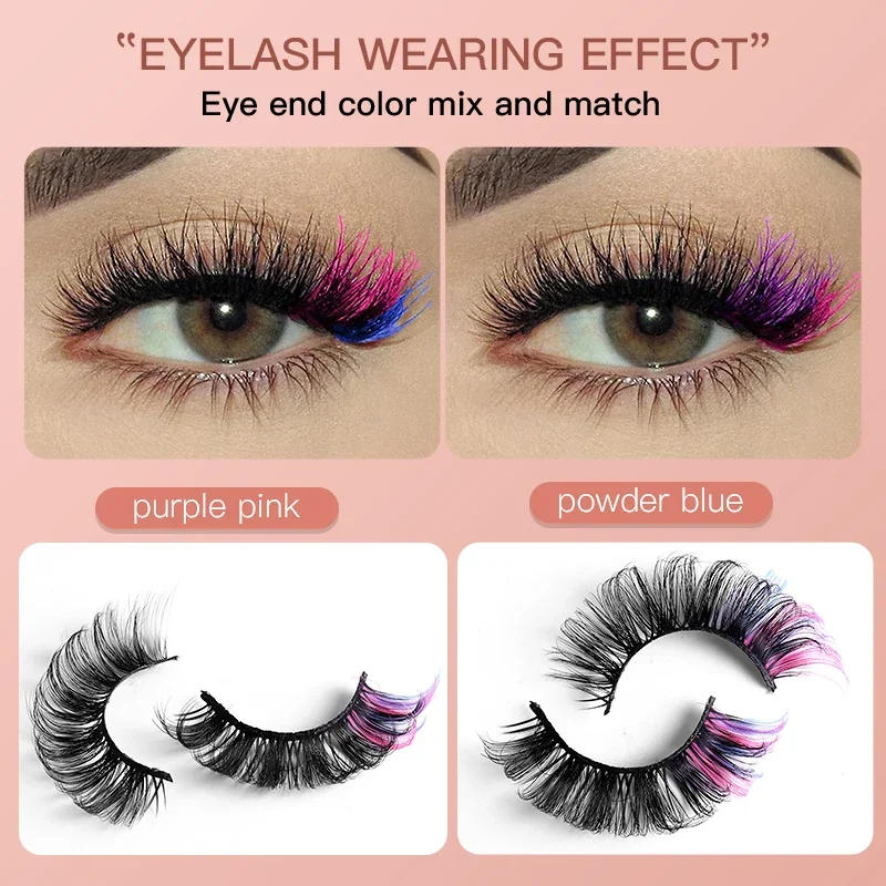 Description Picture 3 of item7 Pairs Colorful False Eyelashes D Curl Natural Fluffy Colored Makeup Faux Eyelash Lashes extensions Russian Volumes