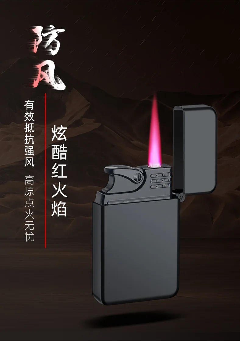 Description Picture 3 of itemMetal Jet Red Flame Lighter, Refillable Butane, Adjustable, Portable, Windproof, Gas Lighter, Glow in the Dark, Gift for Men
