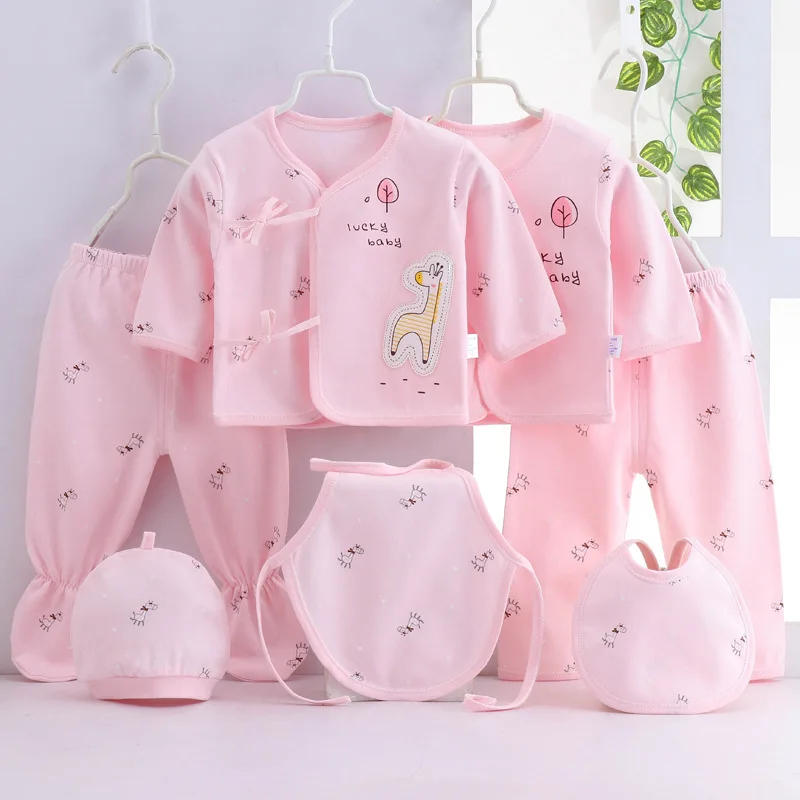 Description Picture 2 of item7Piece Spring  Newborn Clothes Set for Baby Cartoon Cute Cotton T-shirt Pants Hats Combo Infant Boys & Girls Outfit