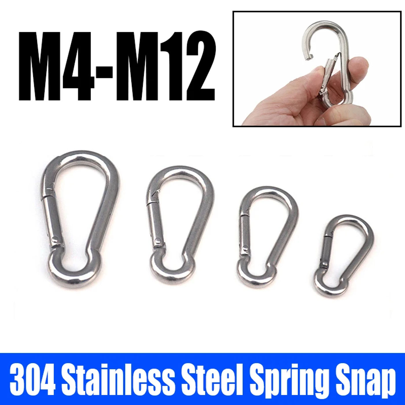 Description Picture 2 of item1PCS M4-M12 304 Stainless Steel Spring Snap Hook Carabiner Quick Link Lock Ring Hook Snap Shackle Chain Fastener Hook Buckle