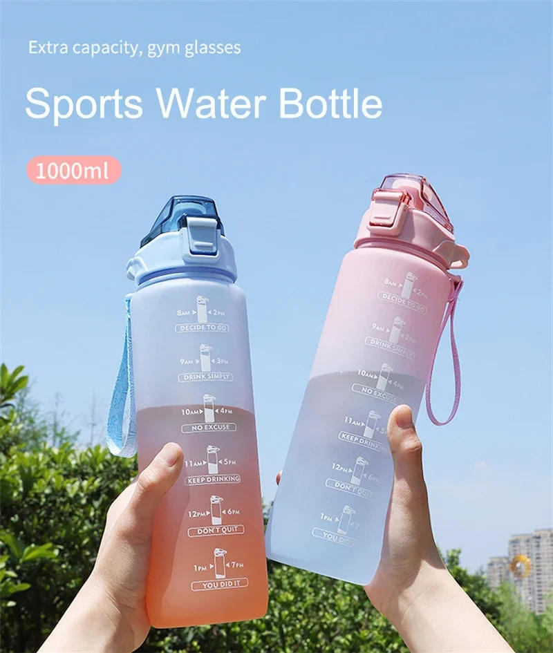 Description Picture 2 of item1 Liter Water Bottle with Straw Female Girls Large Portable Travel Bottles Sports Fitness Cup Summer Cold Water with Time Scale