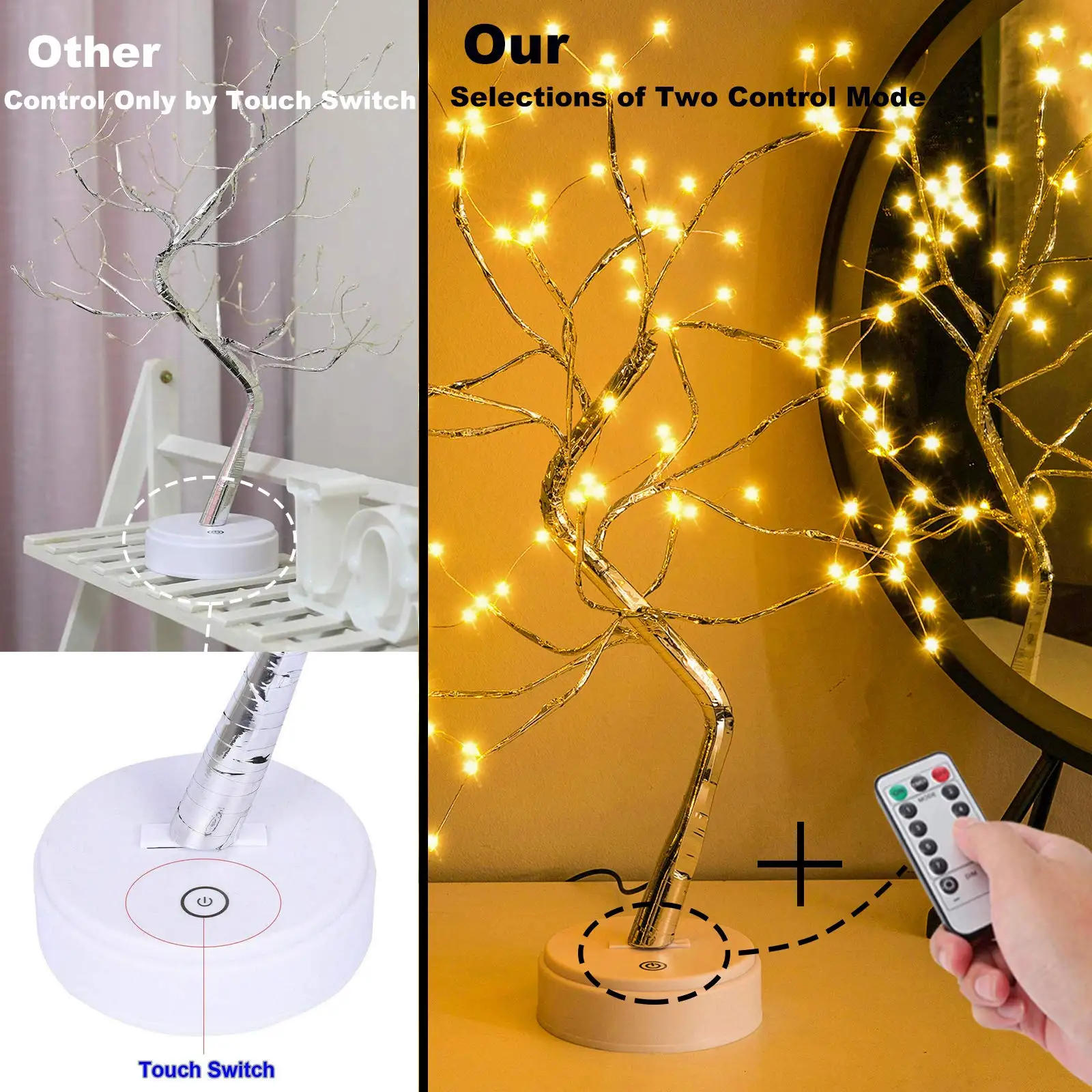 Description Picture 5 of item108LED Fairy Sparkly Tree Table Lamp Remote Control USB&3AA Powered DIY Bonsai Artificial Tree Light Bedroom Desktop Night Light