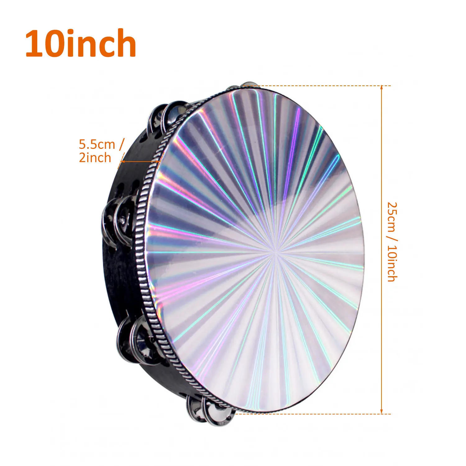 Description Picture 5 of item1Pc Radiant Tambourine 6/8/10 inch Tambourine Musical Educational Instrument Rhythm Percussion Tambourine  (Double Row)