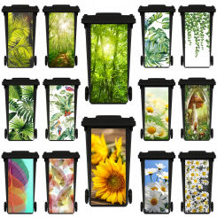 Forest Sunshine Green Plants Eco Trash Can Decals Waterproof Sticker Sunflower Daisy Kitchen Outdoor Wheeled Garbage Bin Sticker