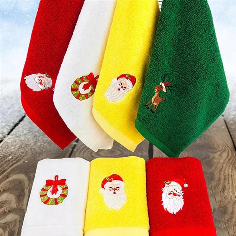 Description Picture 5 of item2024 New Year Towel Classic Solid Xmas Tree/Snowman/Santa Claus Embroidery Bath 45x32cm Christmas Hand Set Gift