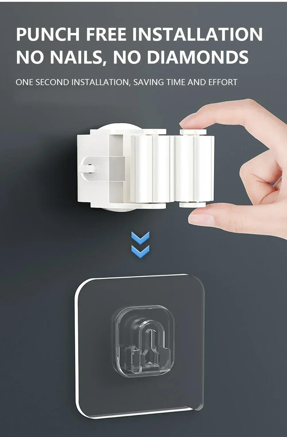 Description Picture 3 of itemMop Holder Self-adhesive Broom Stand Wall Mounted Mop Support Sweeping Brush Hook Storage Organizer Bathroom Kitchen Accessories