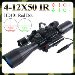 4-12x50IR with HD101 Green Red Dot Sight Hunting Scope Tactical Combo Optics Reflex Riflescope Reticle Airsoft Sight Accessories