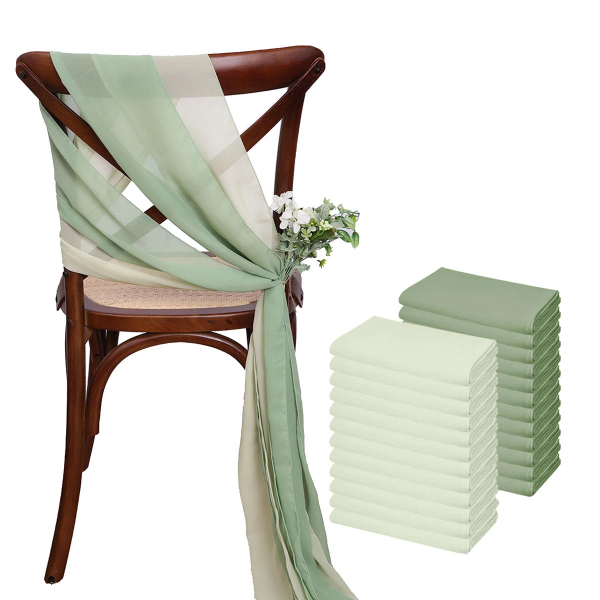 Description Picture 6 of item24 Pcs 17x275cm Chiffon Chair Sashes 12 Set Sage green Chair Sash Wedding Chair Covers Ribbon Wedding Party Aisle Chair Decor