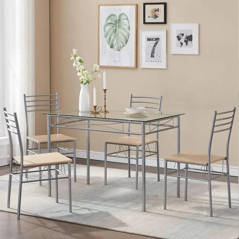 Description Picture 4 of item5 Piece Dining Table Set for 4 With Chairs Glass Top Small Space Conference Tables & Chairs Silvery Freight Free Furniture Chair
