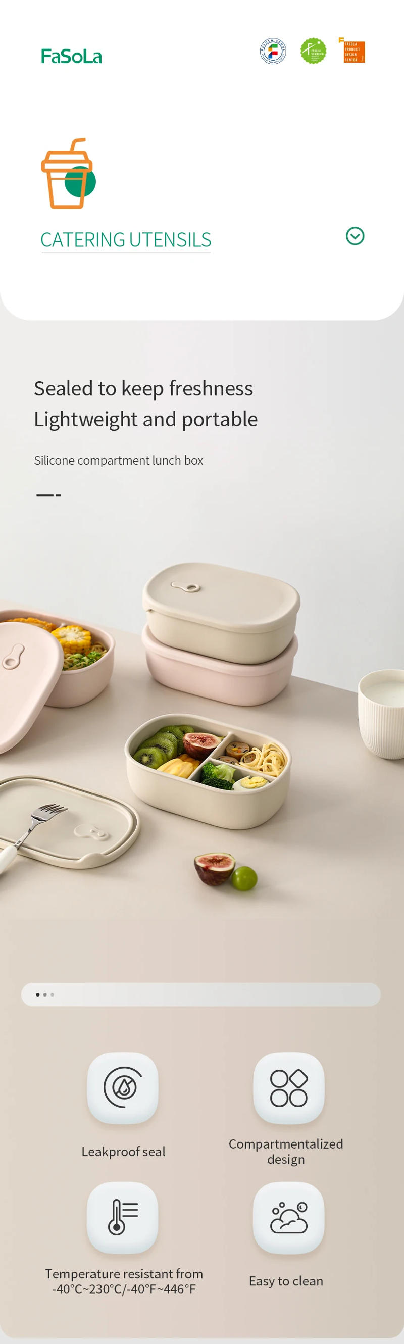 Description Picture 2 of item3-Grid 900ml Silicone Lunch Box With Lid Microwaveable Fruit Lunch Box Refrigerator Fresh-Keeping Box Picnic Outdoor Lunch Box