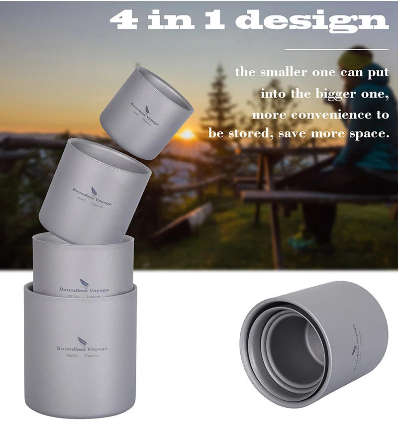 Description Picture 2 of itemOutdoor Camp Titanium Double Wall Cup 450ml Teacups 120ml Mini Cup 180ml Coffee Mug 300ml Camping Tableware Boundless Voyage