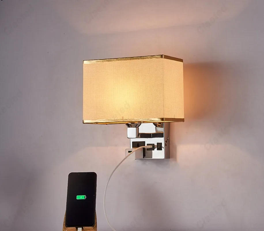 Description Picture 6 of itemCreative LED Fabric Lampshade E27 with Switch Wall Light USB Charging Port Bedroom Bedside Lamp Indoor Decorative Wall Light