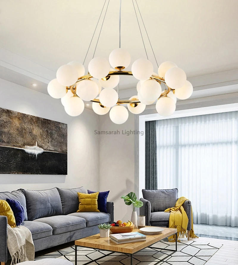Description Picture 3 of itemModern LED Bubble Glass Led Chandelier Pendant Lamps for Living Room Dining Room Home Decor 110V-220V Samsarah Lighting Lustre