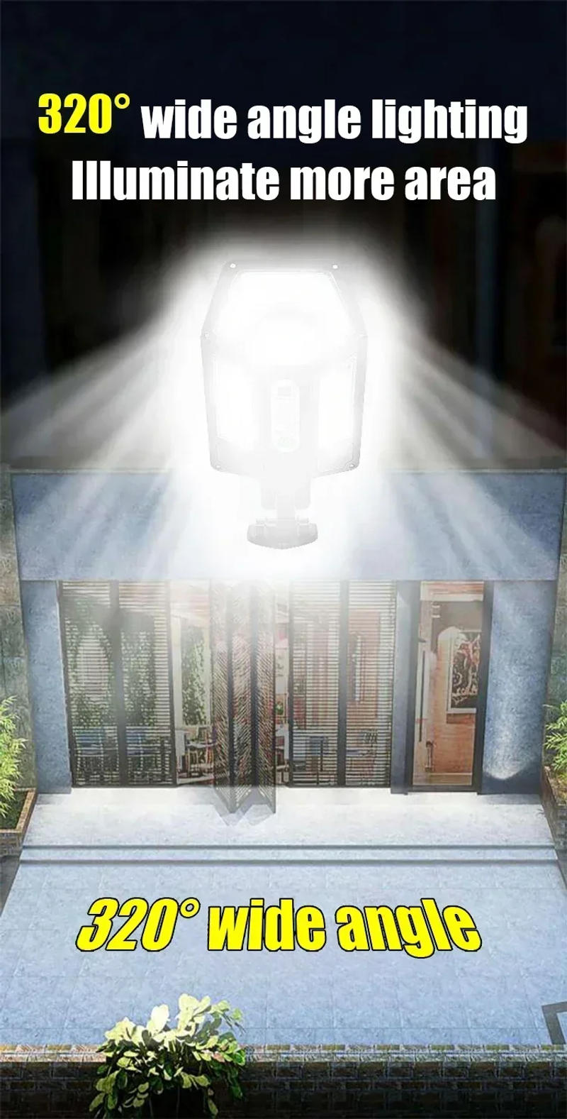 Description Picture 3 of item9990LM Powerful Outdoor Solar Lamp LED Outdoor Solar Lights IP65 Waterproof Led Solar Spotlight With Motion Sensor Street Light