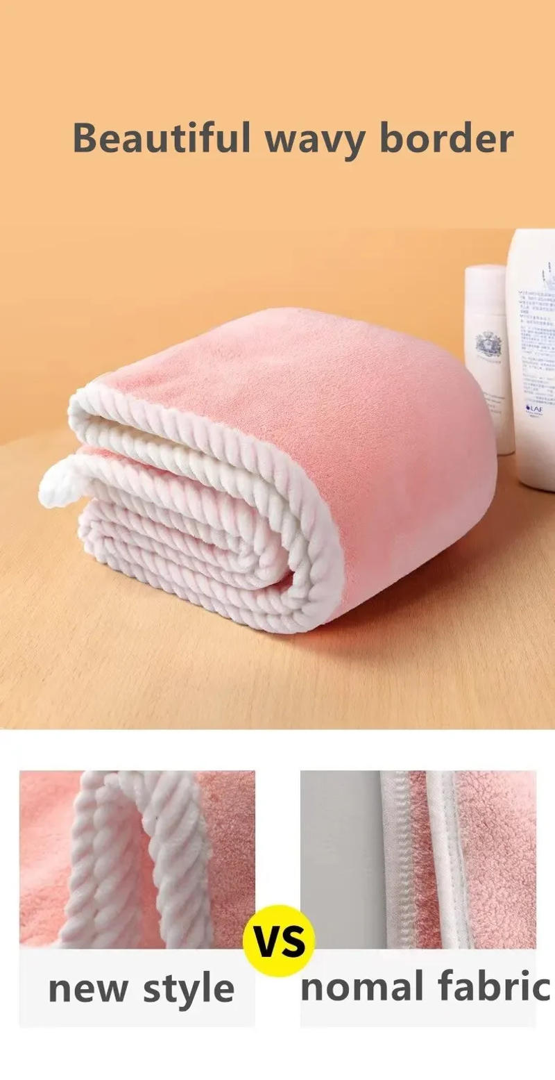 Description Picture 3 of itemDouble Thick Dry Hair Towel Double Sides Use Dry Hair Cap Multi-color Strong Absorbent Rippled Edge Thick Quick Drying Bath Hat