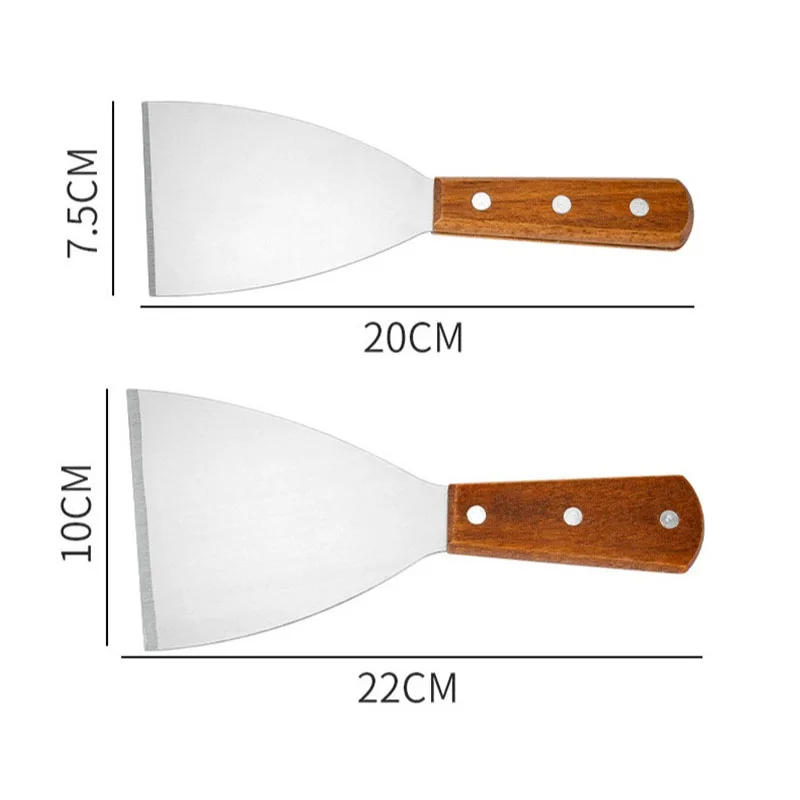 Description Picture 5 of itemWooden Handle Stainless Steel Oblique Spatula Steak Burger Pancake Pizza Scraper Shovel Kitchen Cooking Tools Barbecue Utensils