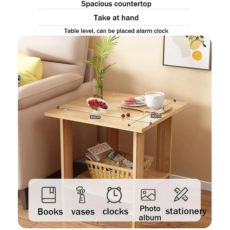 Description Picture 3 of itemSimple Bedside table Solid Wood Nightstands Double-Layer Night table Living Room Sofa Side Table Modern Home Bedroom furniture