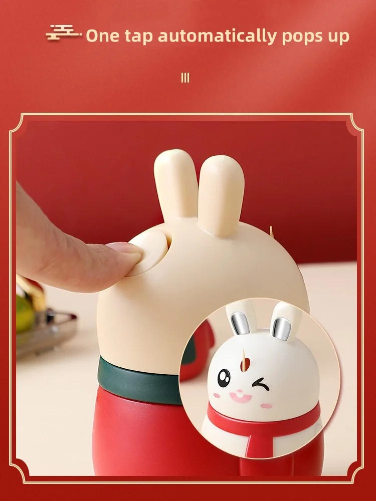 Description Picture 4 of itemCute Rabbit Toothpick Box Toothpick Dispenser Ceative Push Press Type Toothpick Jar Holder Household Convenient Gift Home Gadget