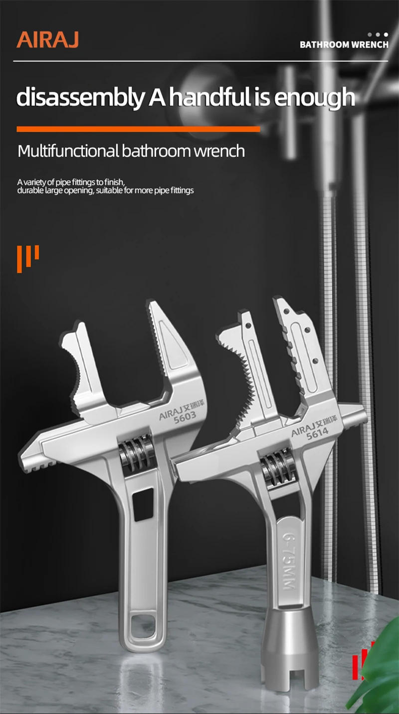 Description Picture 3 of itemAIRAJ Multi-Functional Bathroom Wrench Tool - Short Handle, LargeOpening, Maintenance Board & Hand Sewer Pipe Pliers