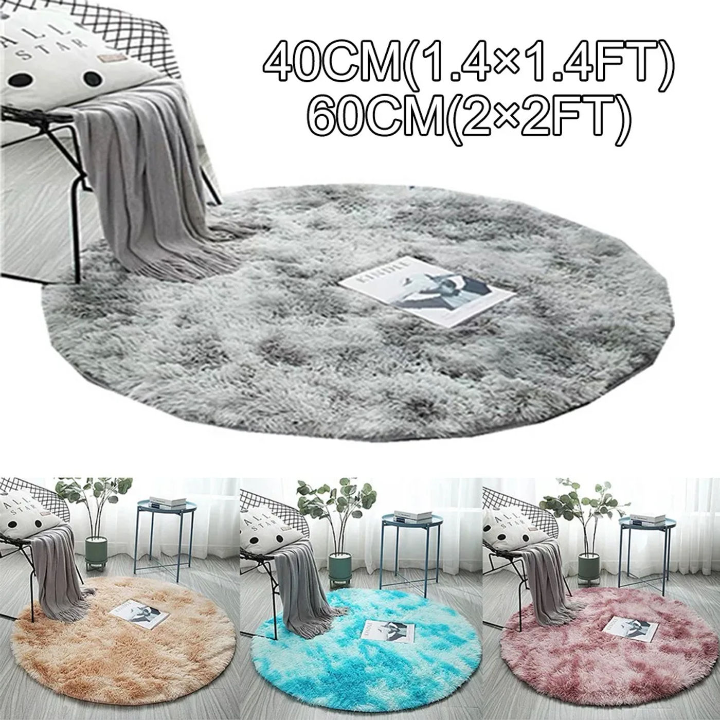 Description Picture 3 of itemCircle Round Shaggy Rug Living Room Bedroom Carpet Floor Mat Anti-Skid