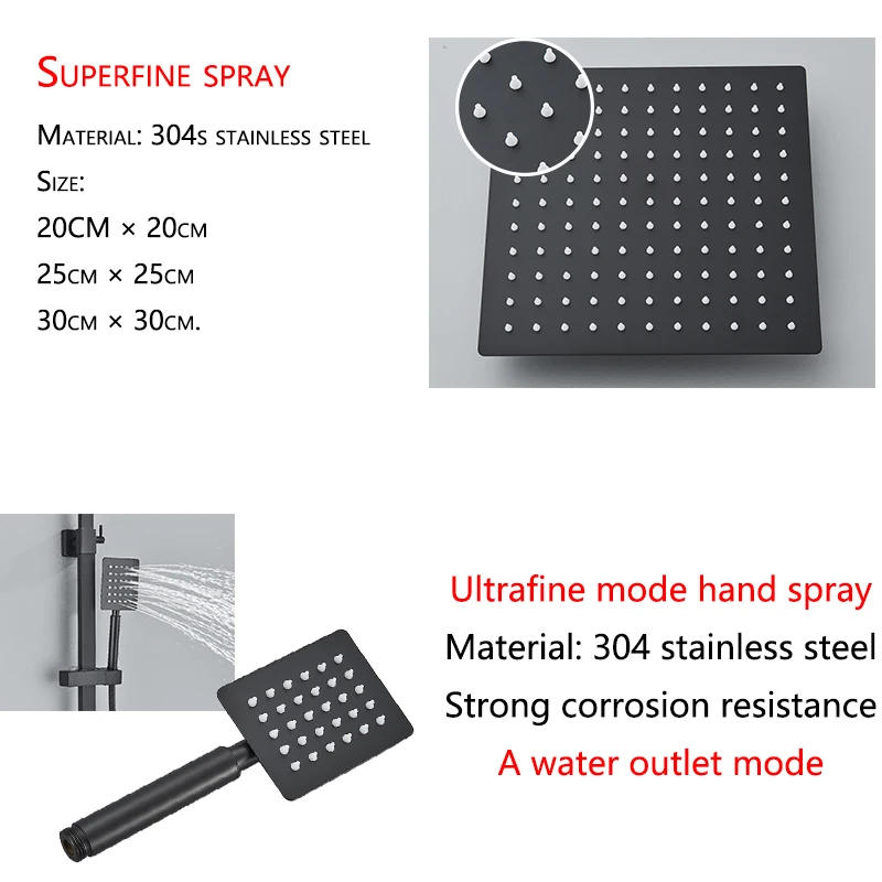 Description Picture 5 of itemBlack Bathroom Shower Faucet Set Wall Mounted Shower column 25cm Long Spout Bath Tub Taps Rainfall Shower Mixer Crane