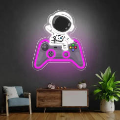 Astronaut Waving Hand on Game Controller Neon Sign Custom Neon Decor Night Lights Gaming Decor Lamps Bar Party Birthday Gift