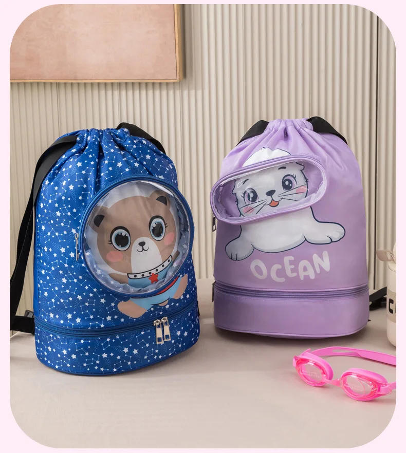 Description Picture 2 of itemCartoon Swim Bag for Kids  Backpack Drawstring Storage Bag with Large Capacity for Swimming Travel Toiletries Wet and Dry Bag