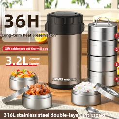 3.2L Thermal lunch box insulation Bento multifunctional Hot food Stainless Steel Multilayer Separate Container Tableware Box Set