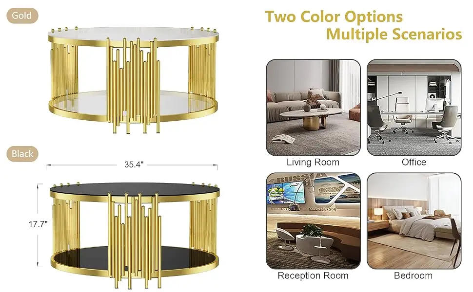 Description Picture 5 of itemCoffee Table Round Modern Living Room Table, Gold Stainless Steel Metal Leg Clear Tempered Glass, Sofa Center Table, Gold
