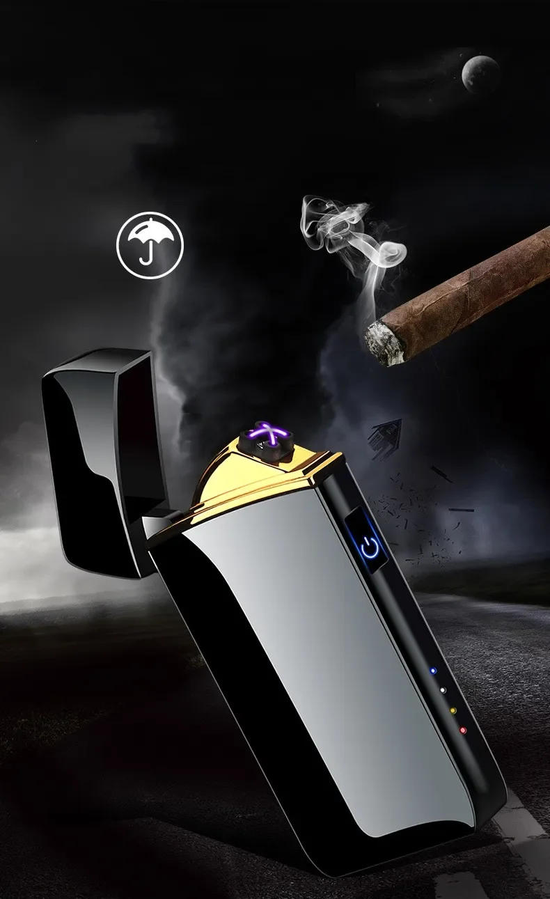 Description Picture 3 of itemNew Electric Lighter, Metal Double Arc Windproof LED Screen Touch Ignition Lighter, USB Charging Portable Lighter, Men's Gift