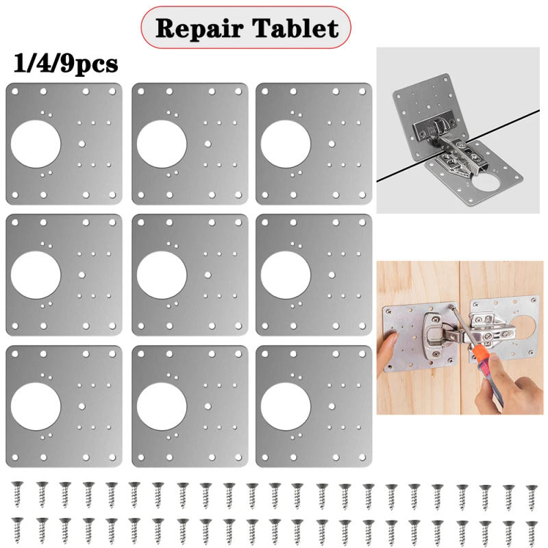 Description Picture 2 of item1/4/9pcs Cabinet furniture drawer table hinge Repair household hardware hinge fixing board Fastening plate with screws