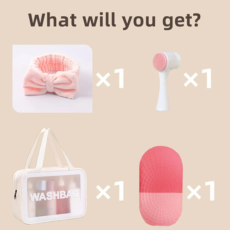 Description Picture 5 of item4-Piece Skin Care Gift Set: Ice Roller, Coral Fleece Headband, Makeup Bag and Cleansing Brush - Beauty Tools, Headband