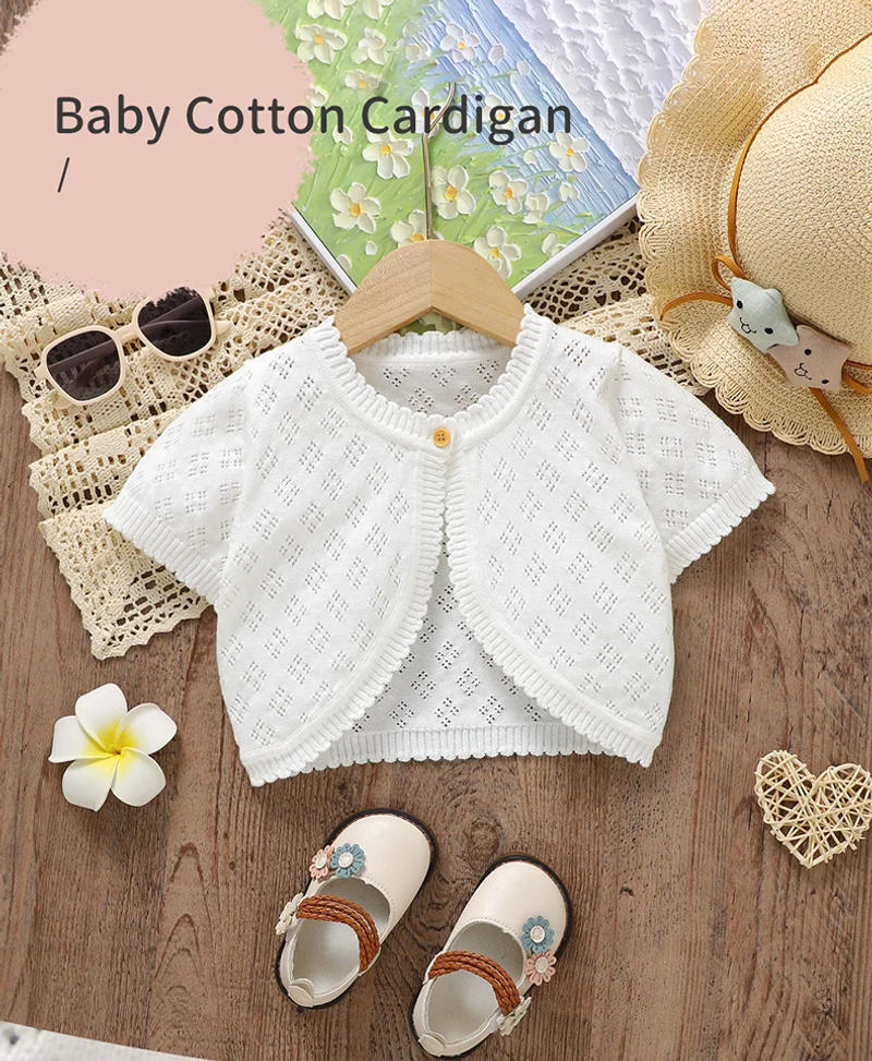 Description Picture 2 of itemBaby Girl Sweaters Knit Infant Kid Cardigan Short Sleeve Summer Newborn Children Clothes Fashion Hollow Out White Tops Outerwear