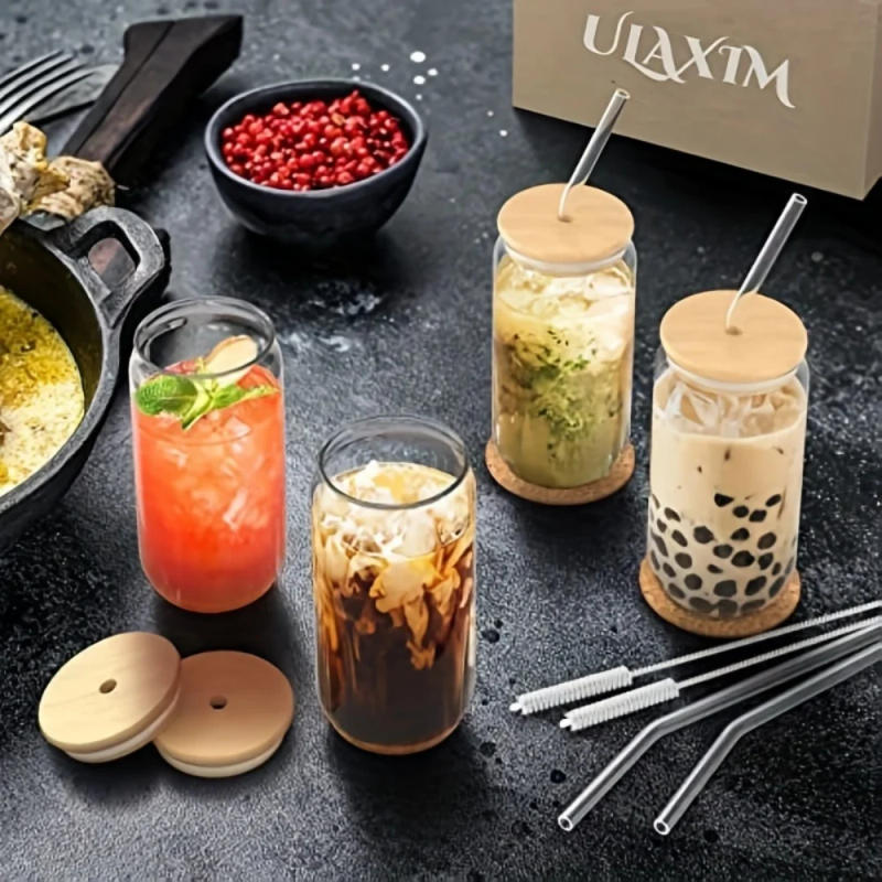 Description Picture 5 of item4pcs/set High Borosilicate Glass Water Cup 21.3oz Reusable Drinking Cups Ice Coffee Boba Bottle for Restaurant Travel Bottles